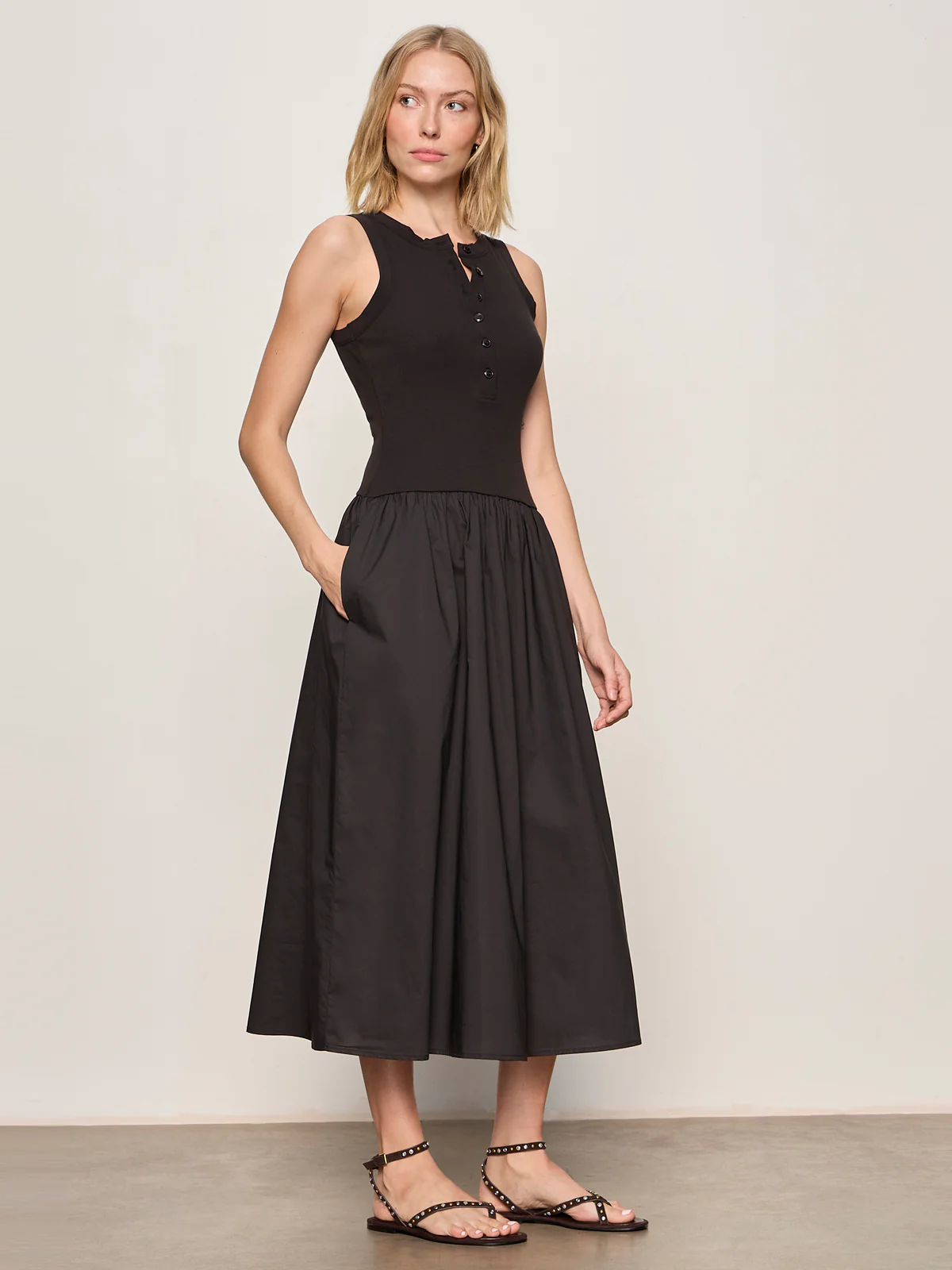 Breakaway Mix Media Midi Dress Black - Image 3