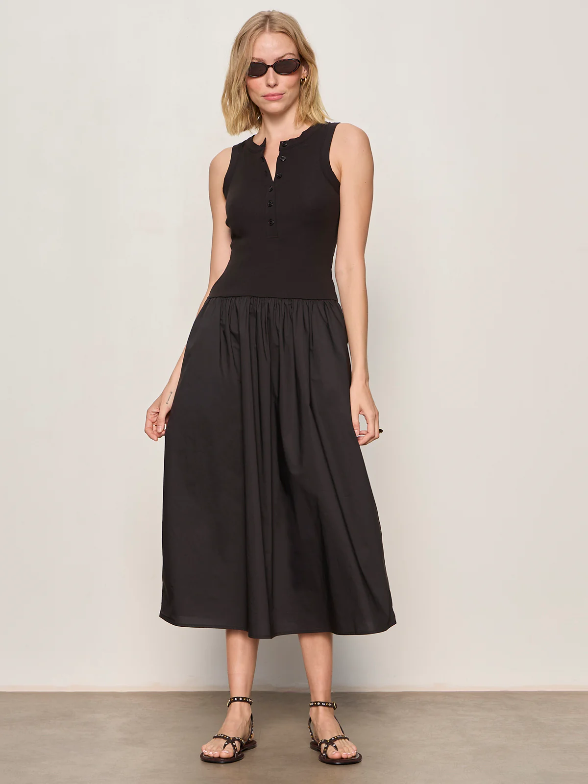 Breakaway Mix Media Midi Dress Black - Image 4