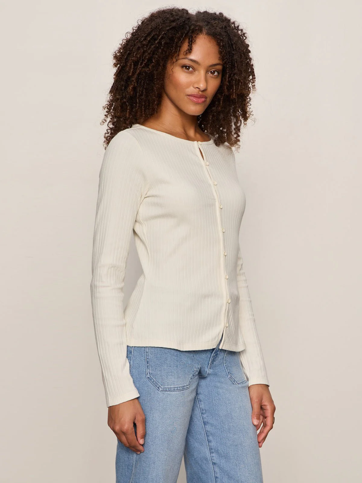 Button Front Ribbed Top Collagen - Image 4