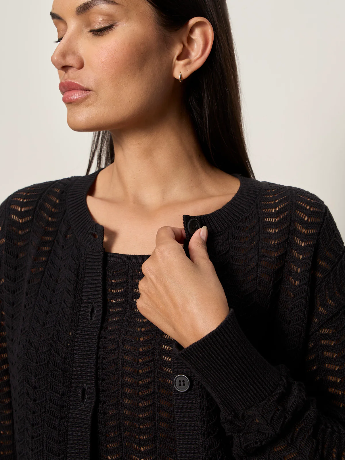 For Keeps Pointelle Cardigan Black - Image 4