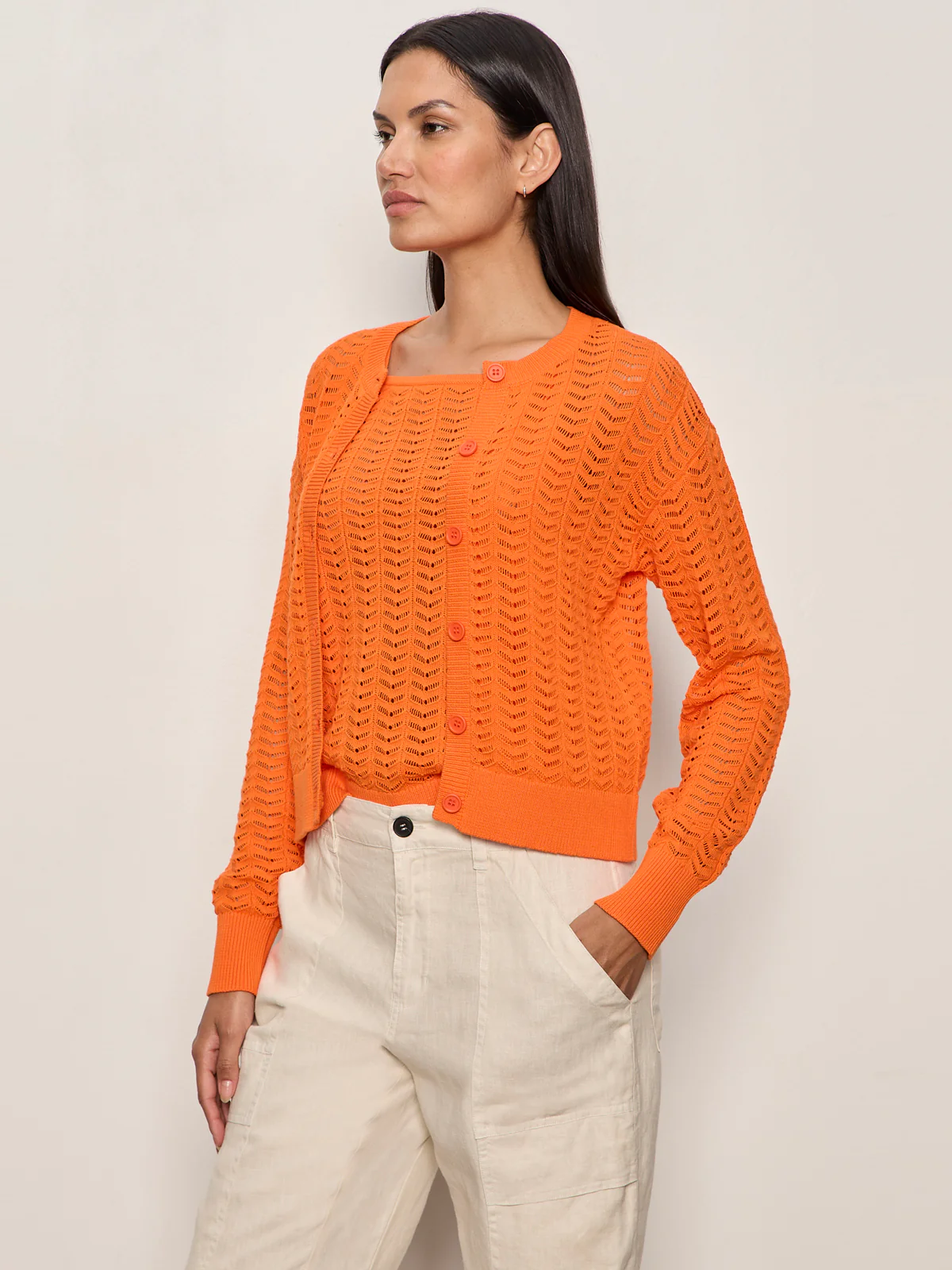 For Keeps Pointelle Cardigan Hibiscus Orange - Image 3