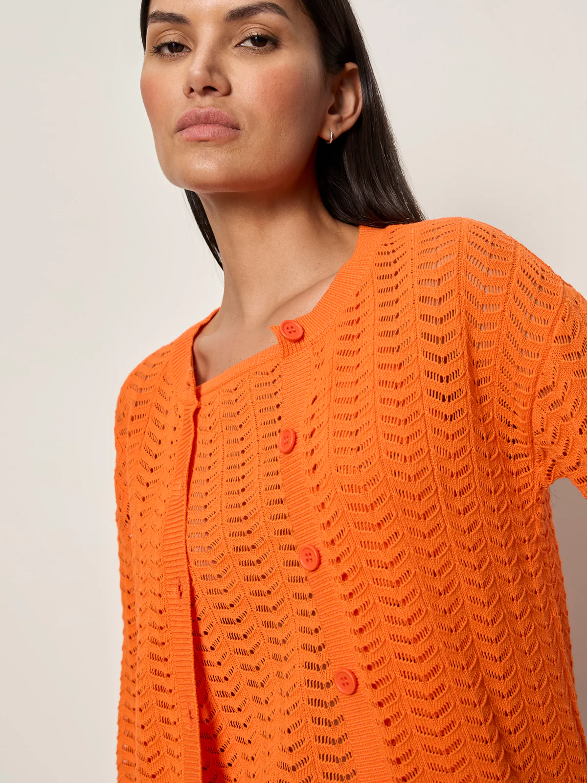 For Keeps Pointelle Cardigan Hibiscus Orange - Image 4