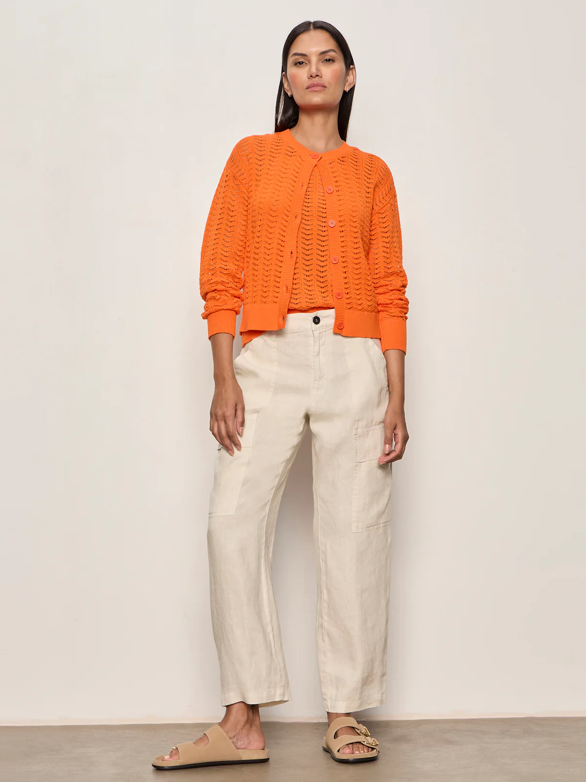 For Keeps Pointelle Cardigan Hibiscus Orange - Image 5