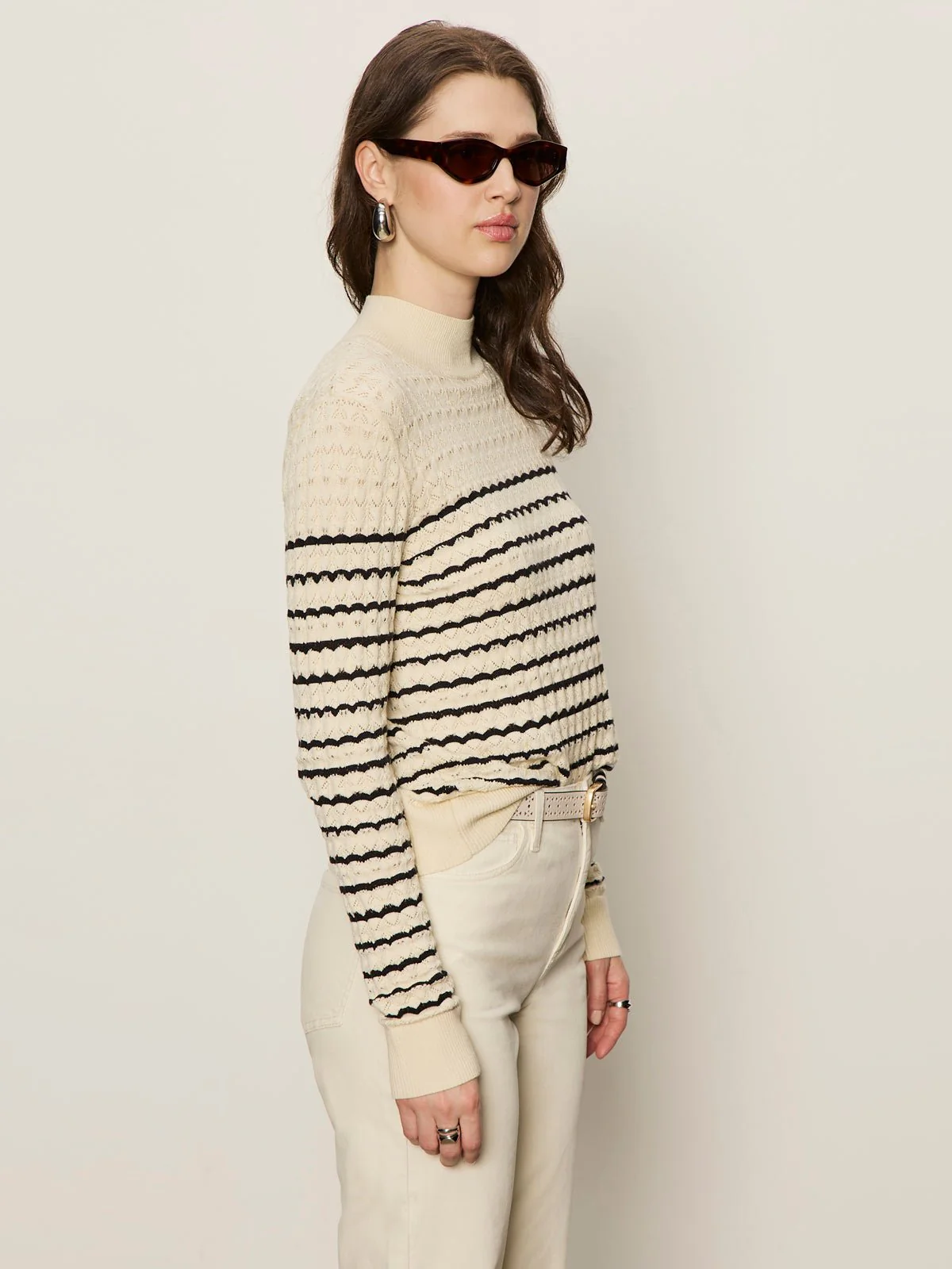 Forever Striped Mock Neck Vanilla Creme With Black Stripe - Image 3