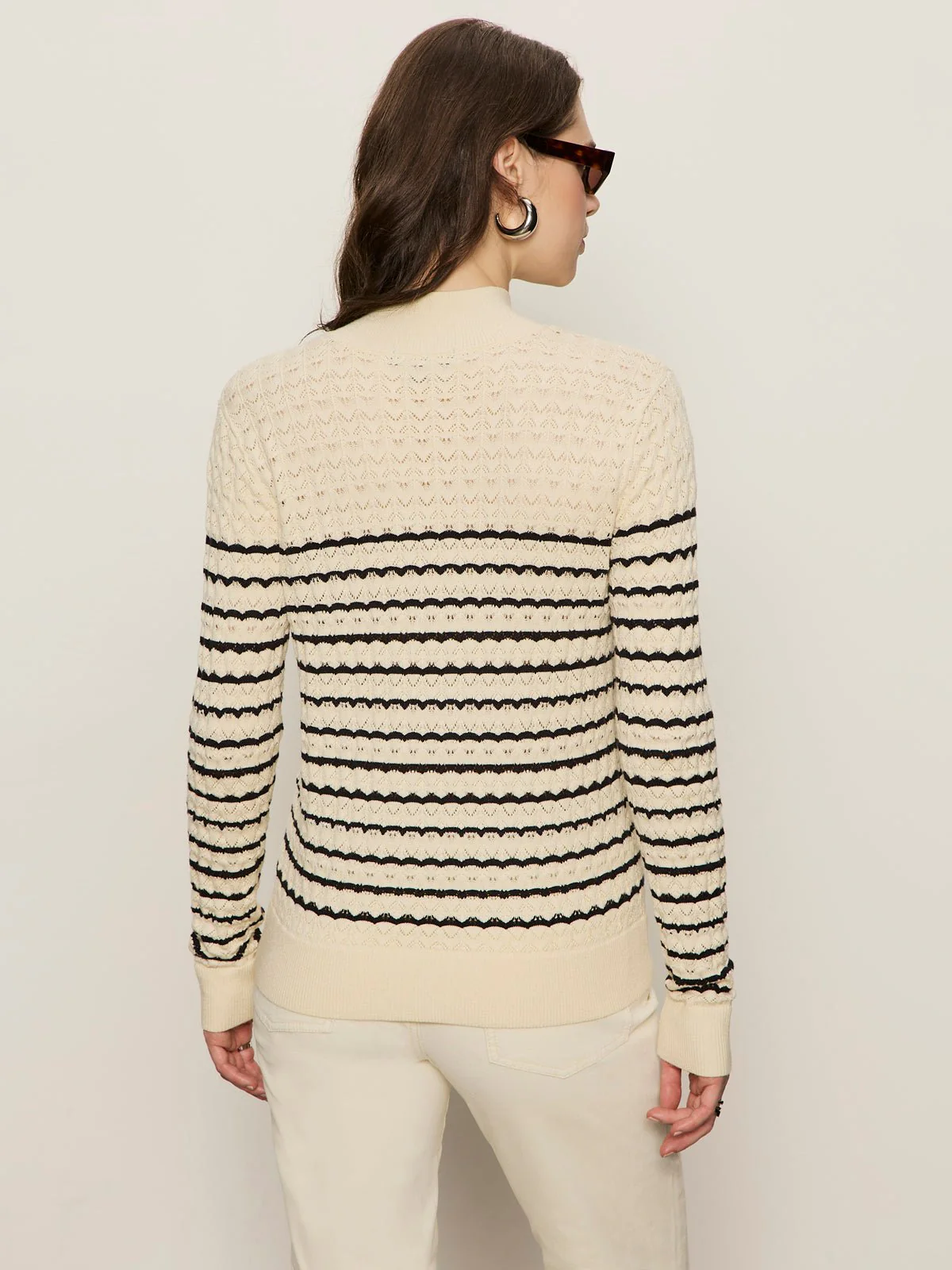 Forever Striped Mock Neck Vanilla Creme With Black Stripe - Image 4