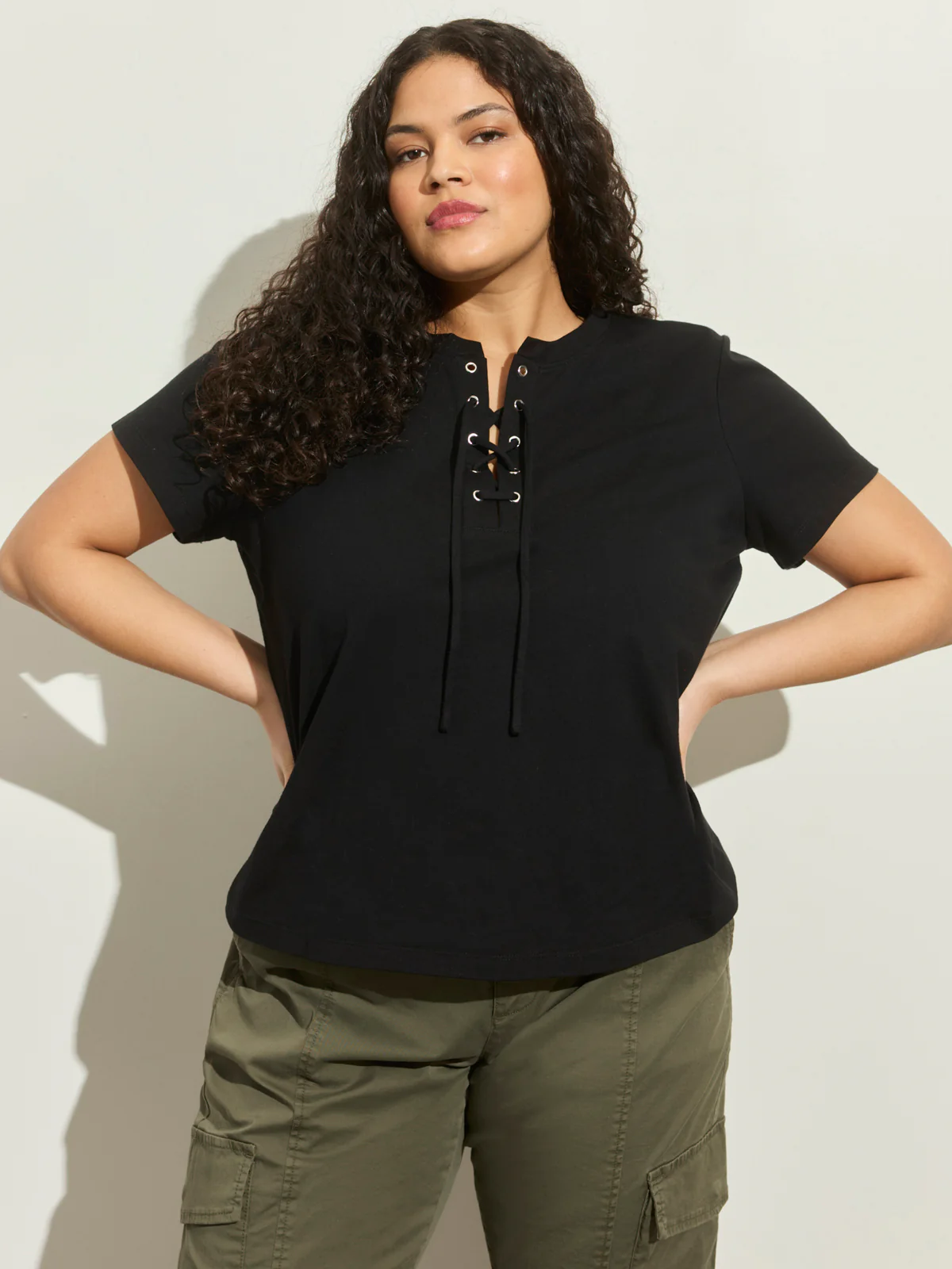 Lace Up Timeless Tee Black Extended Sizing
