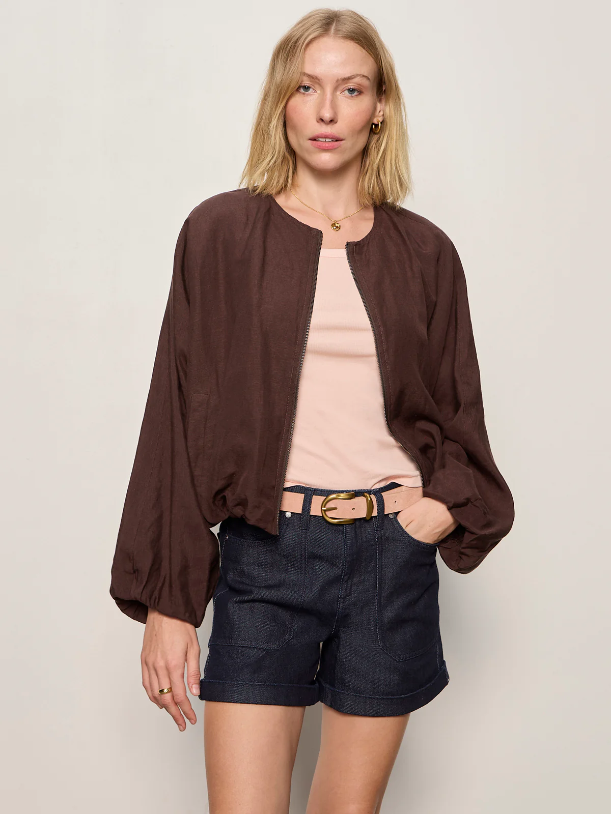 Linen Bubble Jacket Rich Soil - Image 2