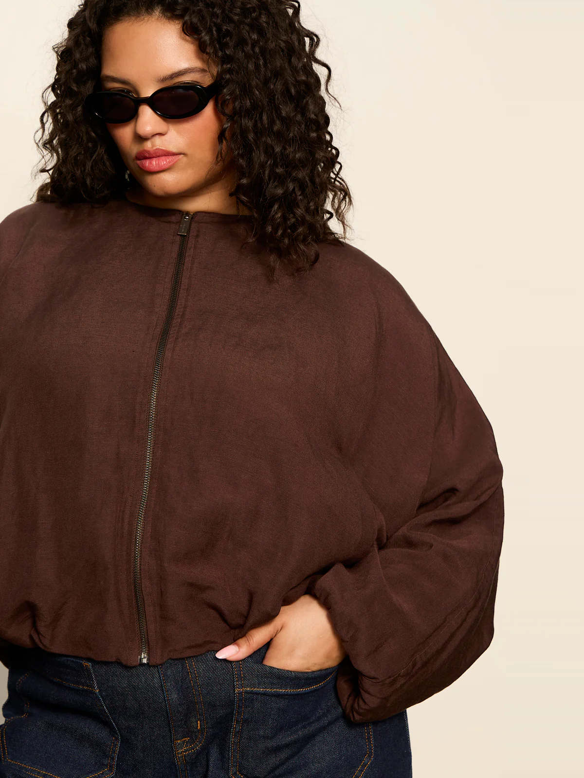 Linen Bubble Jacket Rich Soil Extended Sizing - Image 6