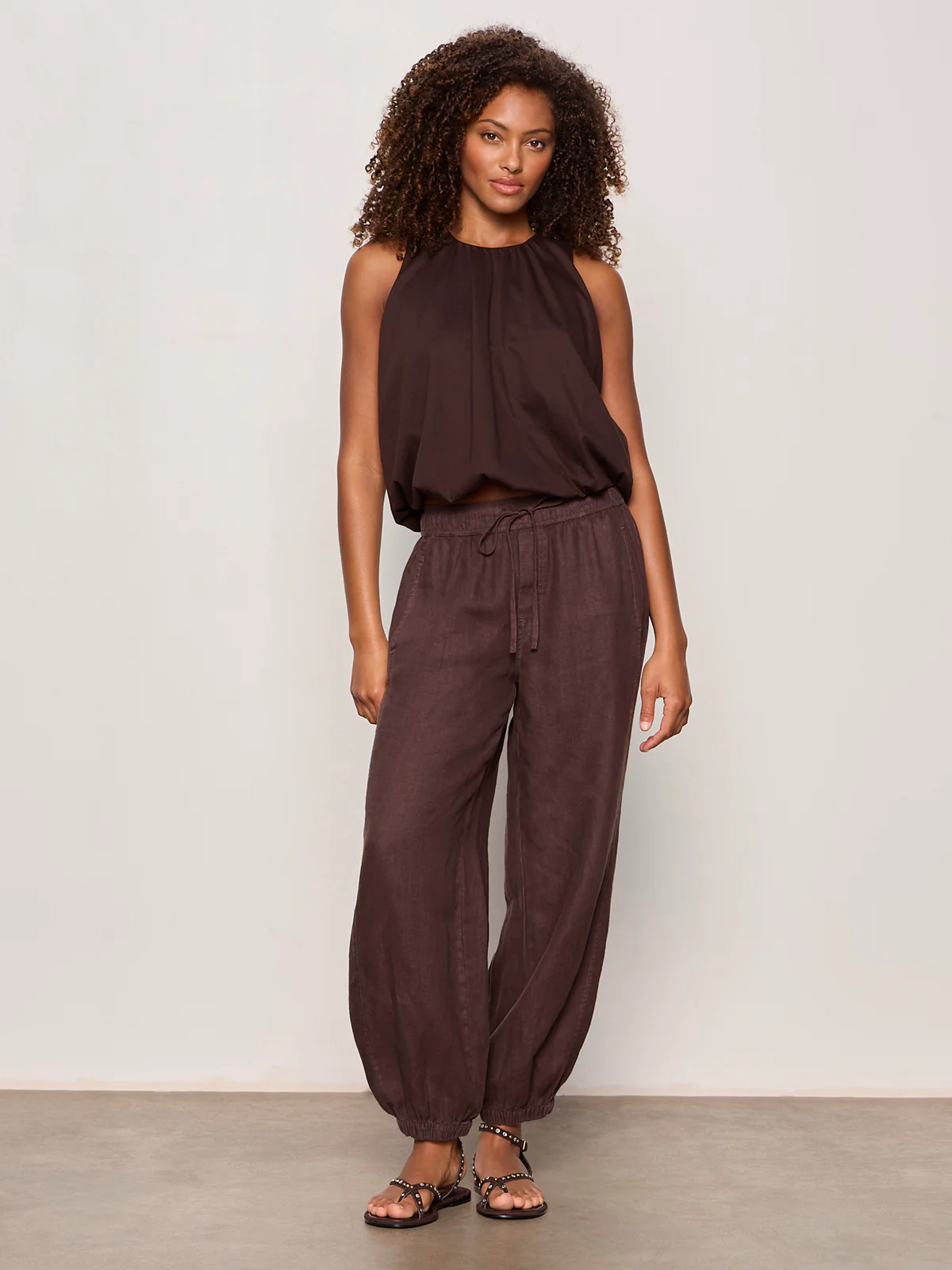 Melody Micro Linen Balloon Pant Rich Soil - Image 5