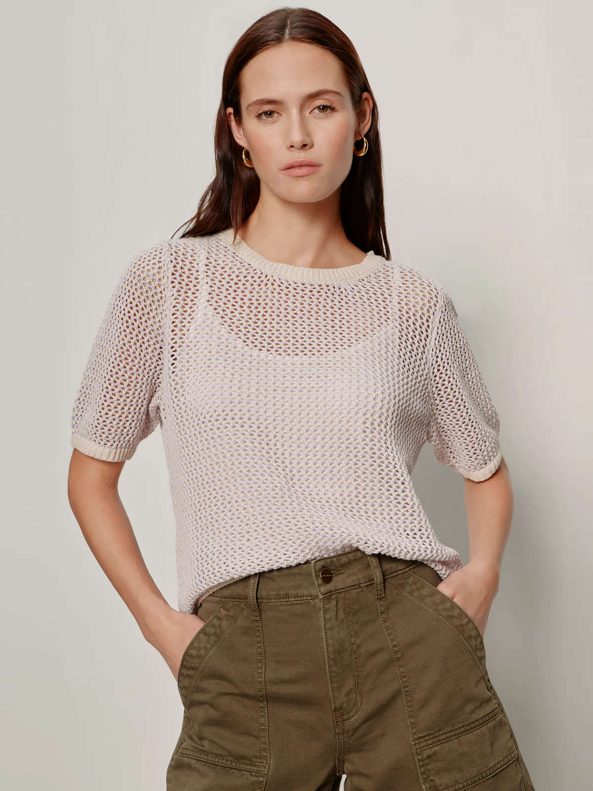Open Knit Sweater Tee Petal/Rich Collagen Stripe