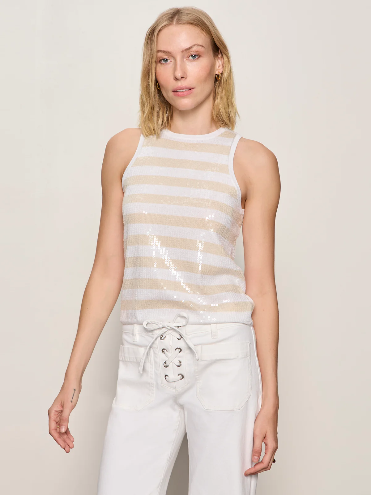 Summer Shine Sequin Shell Sweater Summer Sand / White Stripe