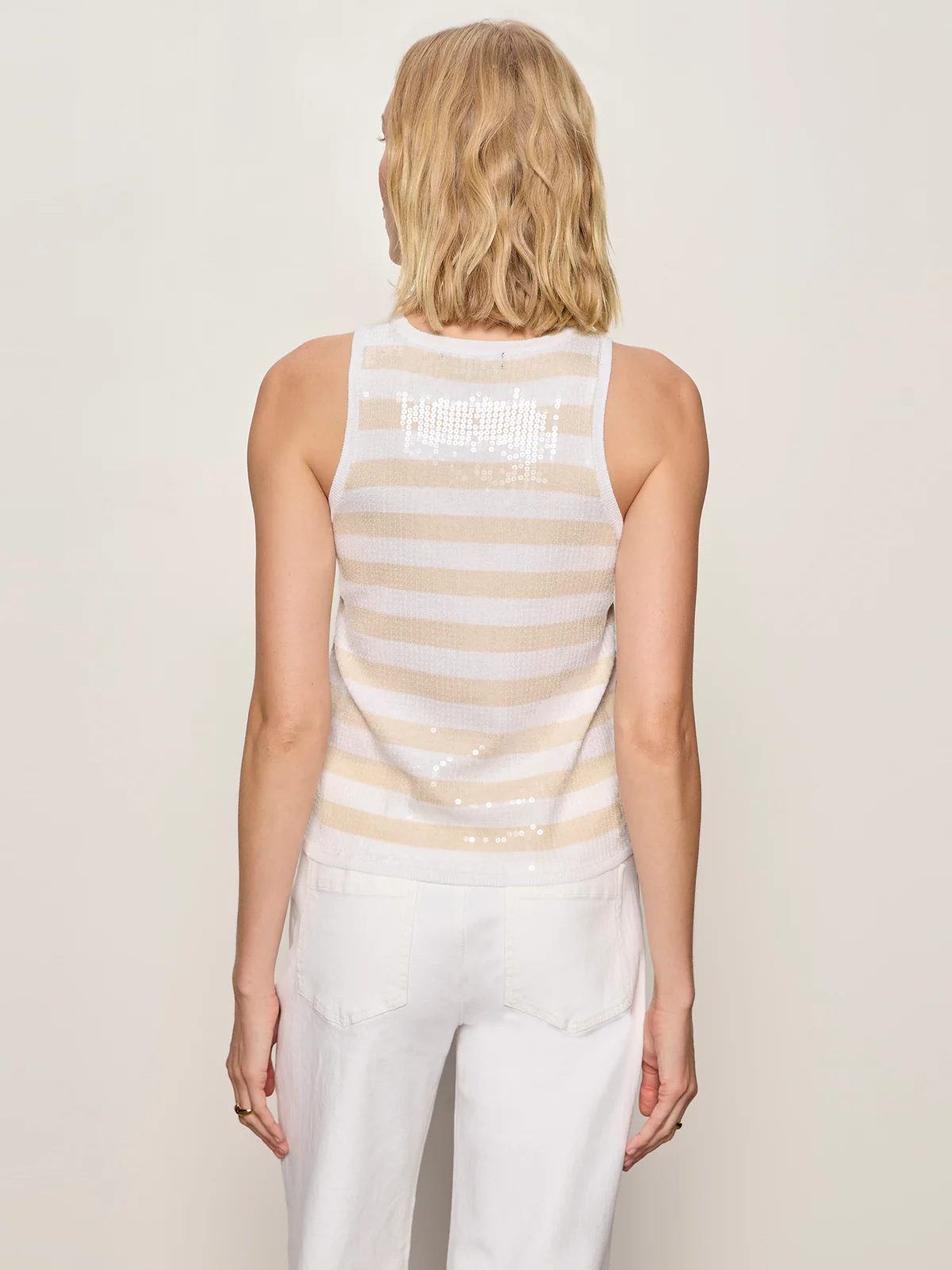 Summer Shine Sequin Shell Sweater Summer Sand / White Stripe - Image 2